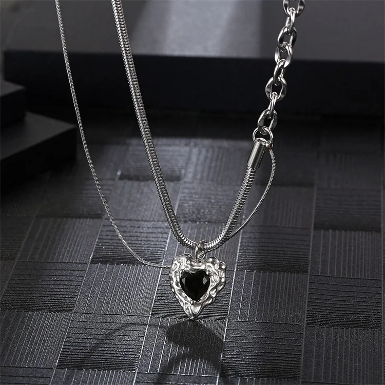 Hip hop link chain necklace personalized jewelry black heart pendant necklace