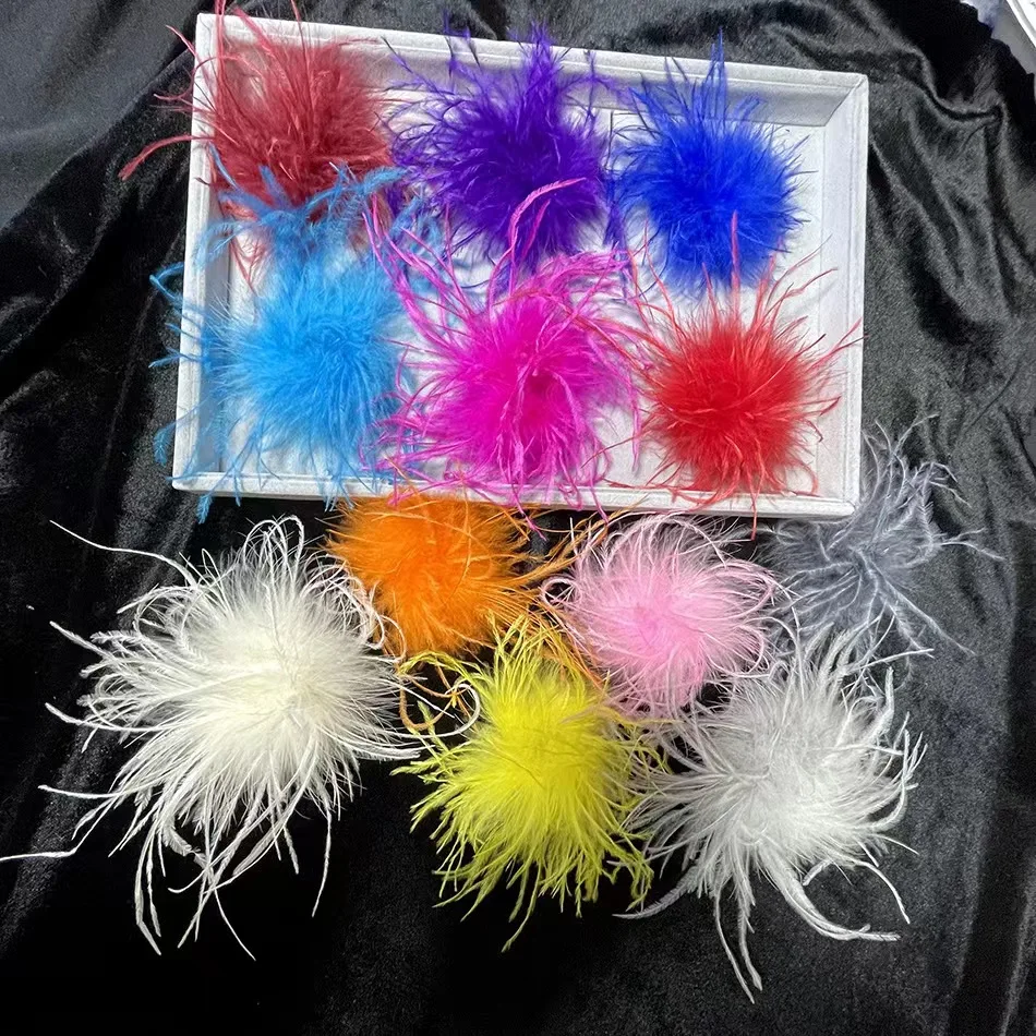 Women Luxury Fashion Jewelry Pins Retro Natural Ostrich Feather Brooch For Evening Dress