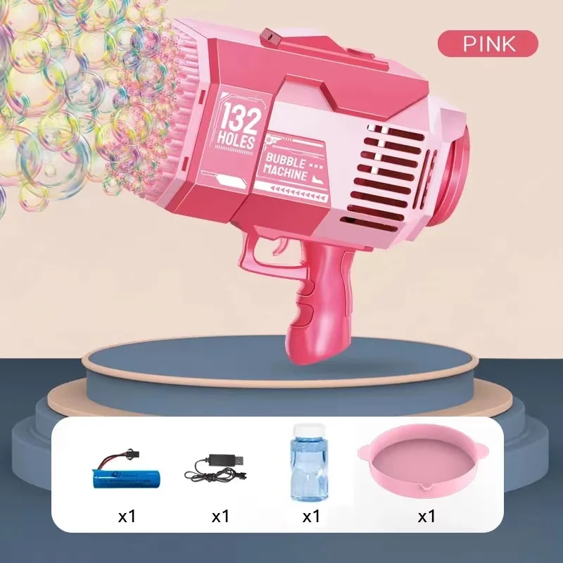 132 Hole Electric Bazooka Bubble Gun Large Handheld Bubble Gun Toy with Light Plastic Color Box Unisex 24 PCS CN