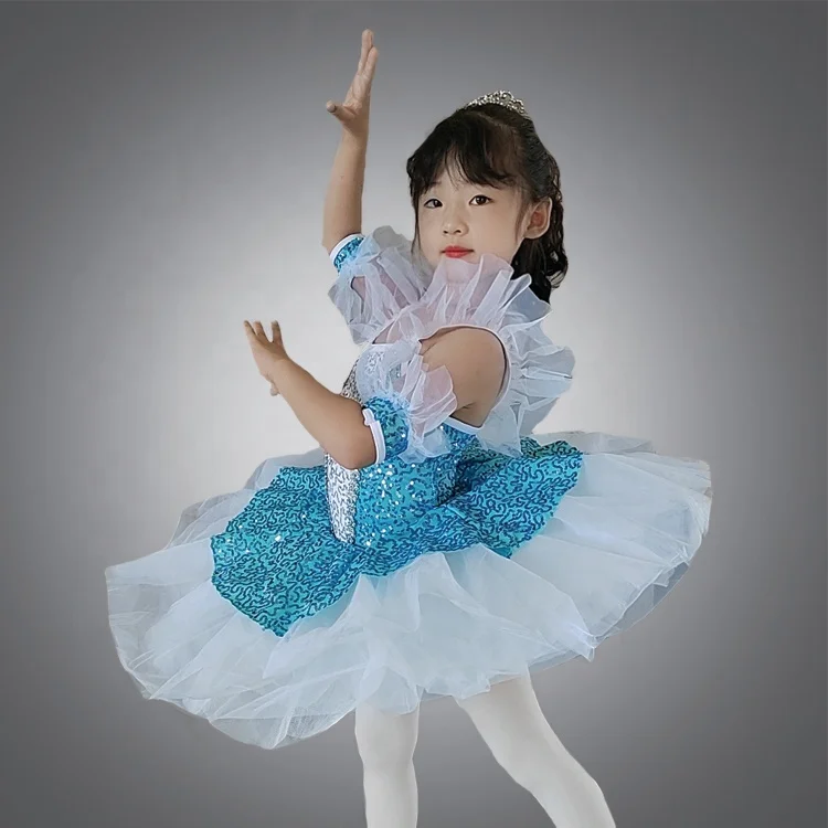 shiny sequin fabric Kids Dance Leotards Slim Ballet Dress Bubble Skirts Child Gymnastics Practice Bodysuit Ballerina Clothes