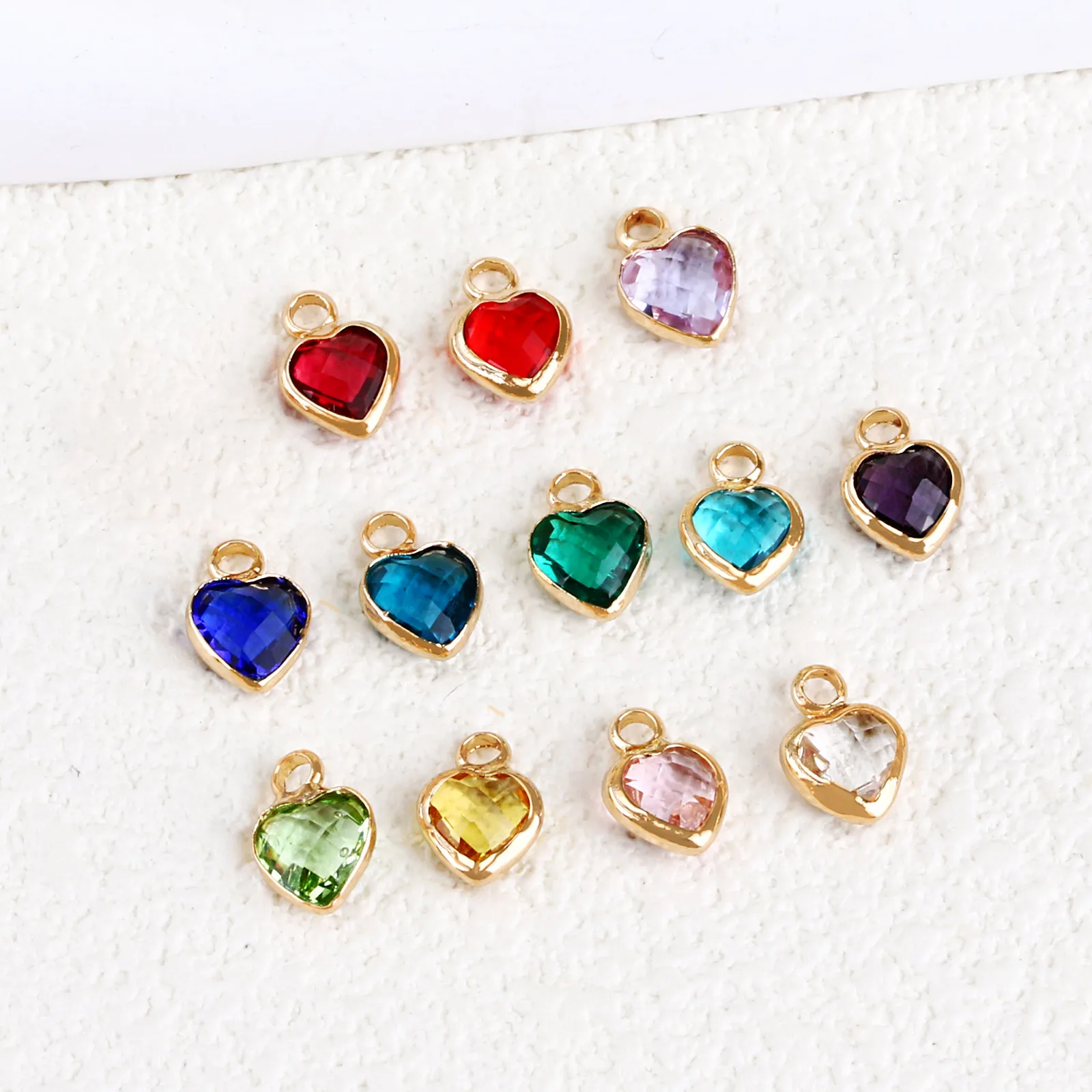 Gold Plating 12 Month Zodiac Crystal Heart Shape DIY Birthstone Charm Pendant for Jewelry Making Bracelet Necklace