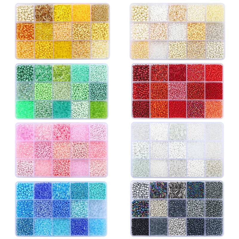 Customized kids beads set round glass seed beads craft kit set , wholesale 15 grids glass seed beads set for jewelry making