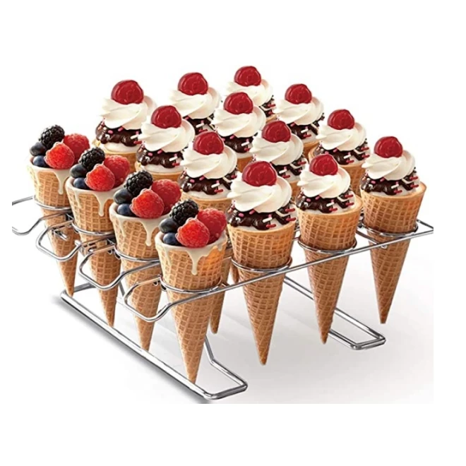 stainless steel Ice Cream Holder Cupcake Cones Stand Rack Display With Base