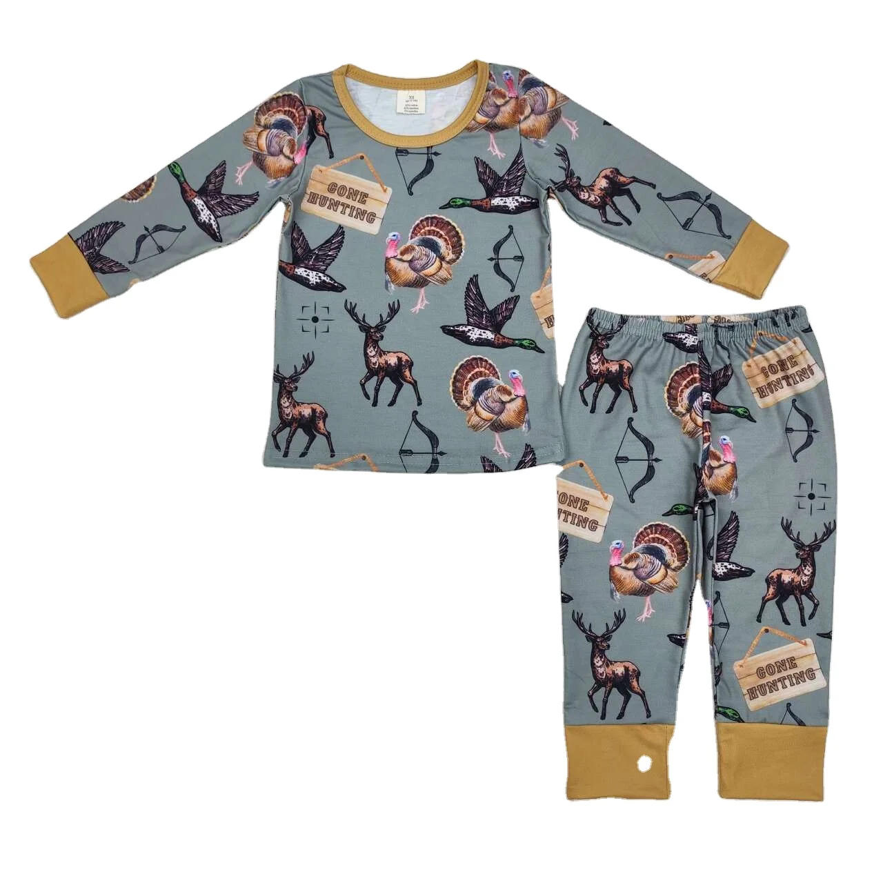 NEW RTS Western style baby boy hunting pajamas set wholesale boutique turkey  bamboo green set