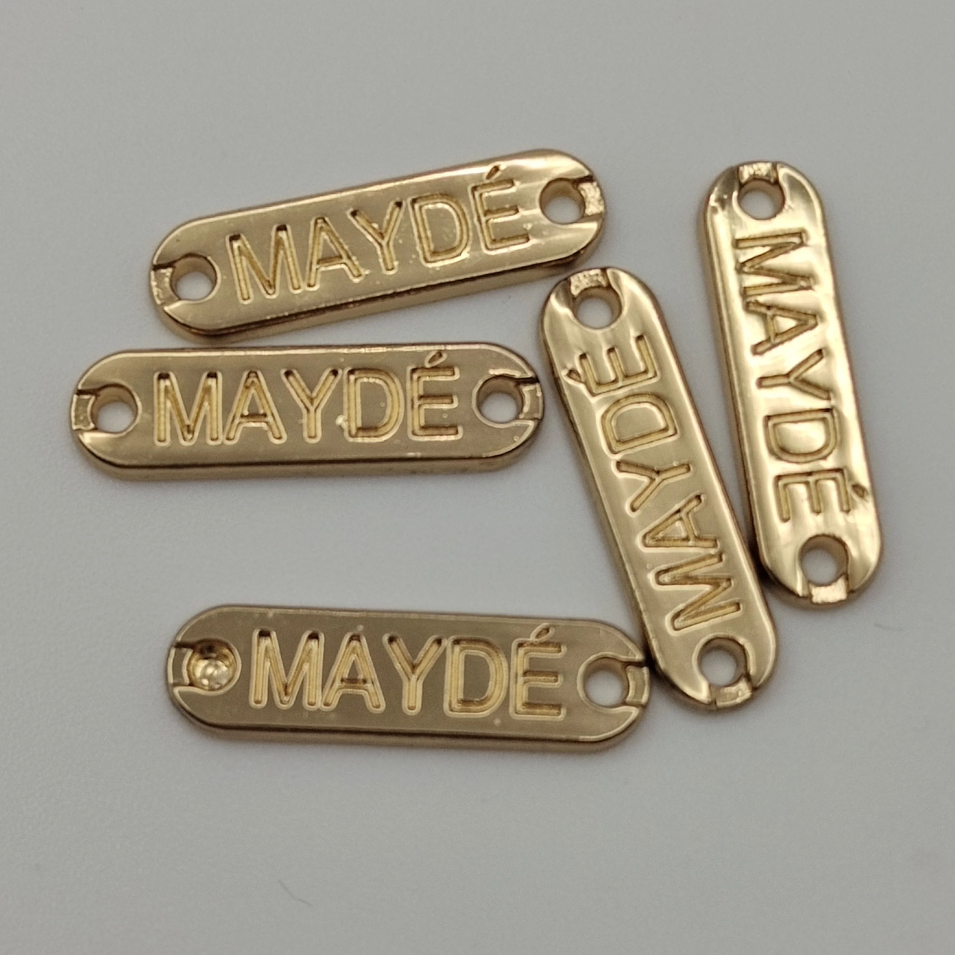 Clothing Hardware Accessories Nickel 2 Hole Sew Metal Label Custom Swimwear Logo Golden Metal Clothing Labels