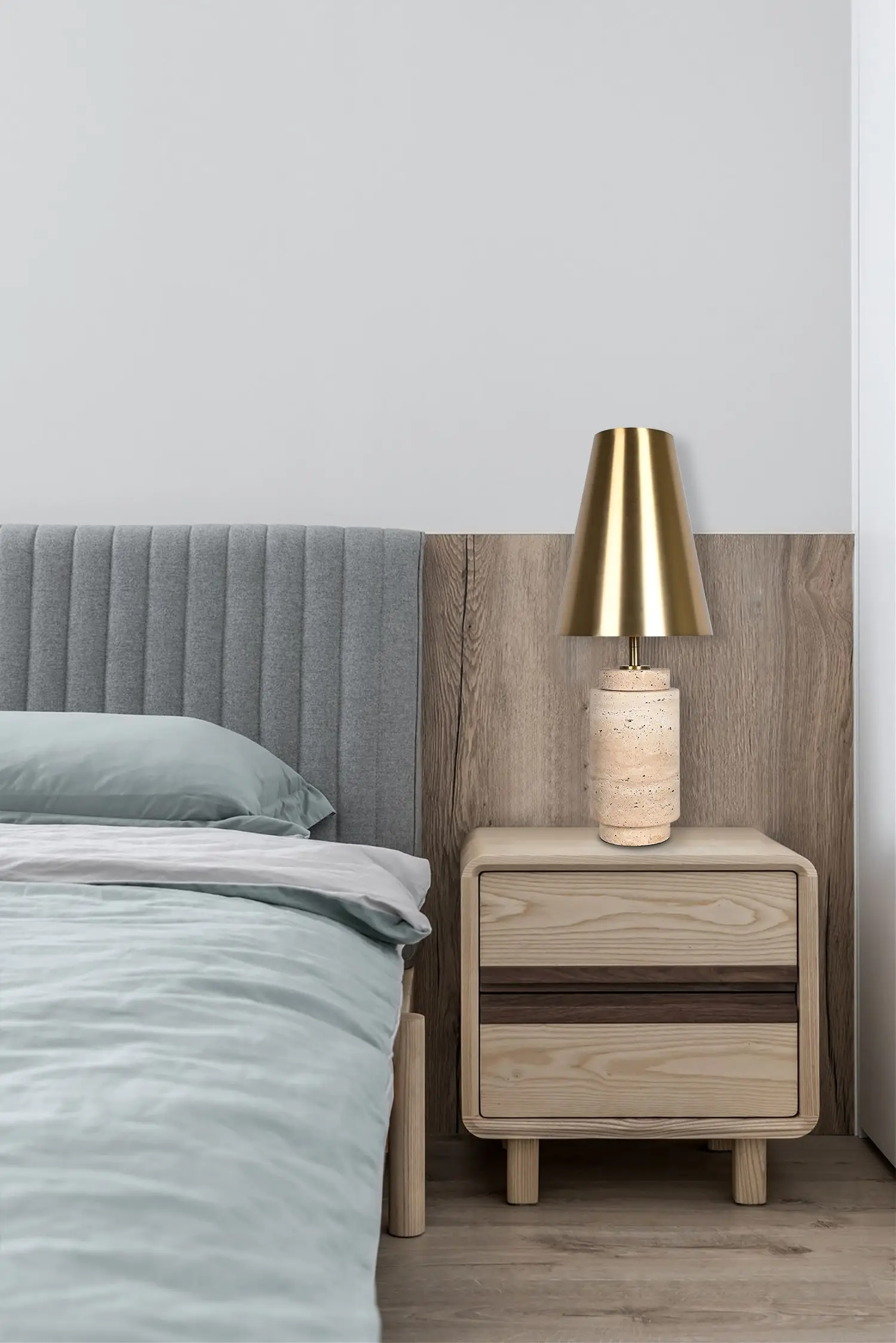 Solid Natural Travertine Stone Base Living Room Bedroom Decorative Metal Lampshade Classic Table Lamp