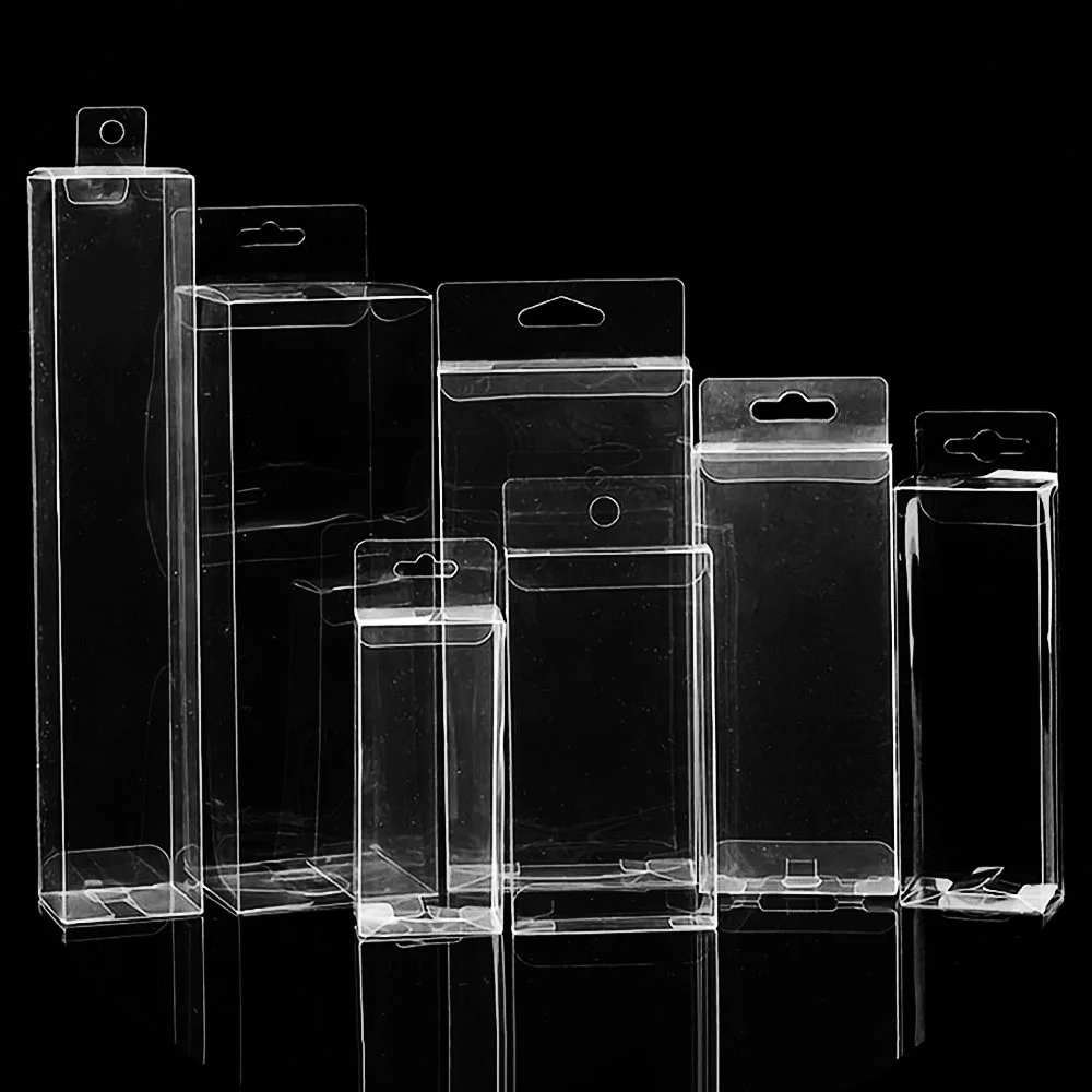 Eco-friendly Clear Folding Plastic PET Clear Storage Gift Box Acetate Cube PVC Box Packaging With or Without Hanger