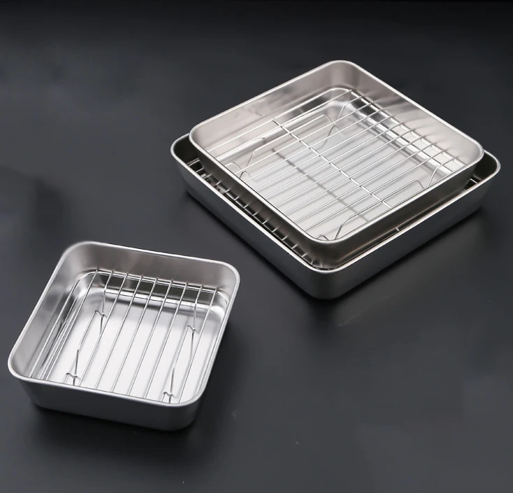 Deep Baking Pans Sets Stainless Steel Square Oven Sheet Cake Pan and Bakeable Cooling Rack Baking Oven Tray