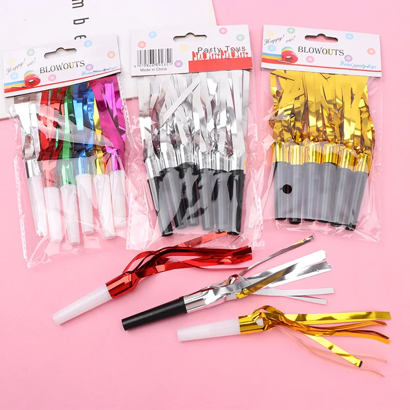 6pcs Pack Promotional Party supplies Blow Horns Noise Maker Blowouts Whistles Tassel Fringe Cheer props Noisemaker