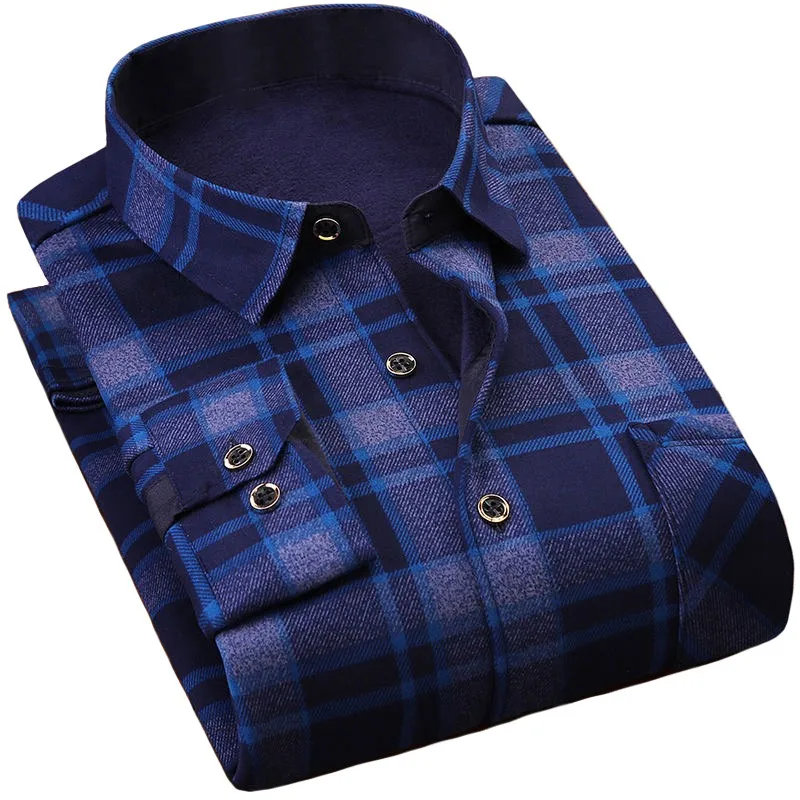 Winter long sleeve plaid warm thick fleece lined shirt fashion soft casual big size flannel shirt