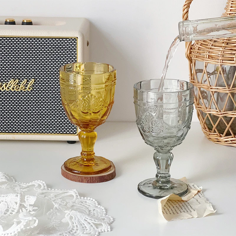 Mediterranean Style Crystal Embossed Wine Goblet Cocktail Champagne Ripple Wine Glass Colorful With Gift Box for Wedding