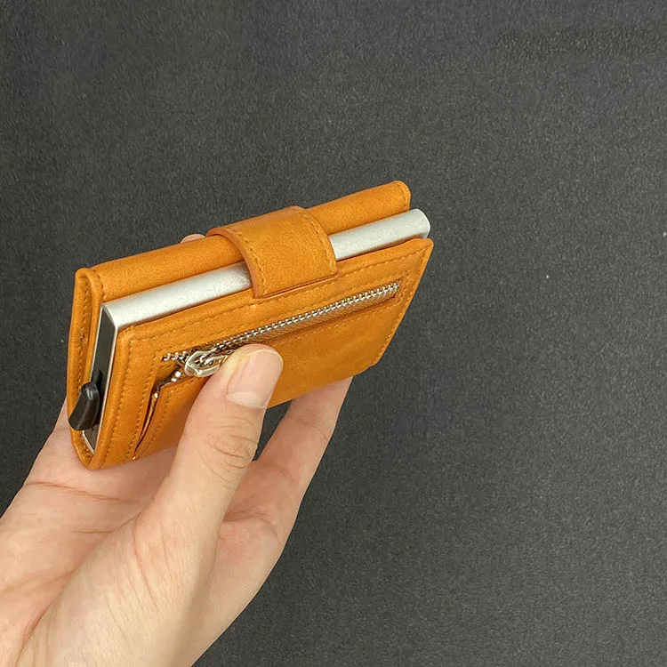 Best sellers Credit Card Holder RFID Blocking Slim Wallet PU Leather Vintage Aluminum rfid card holder wallet