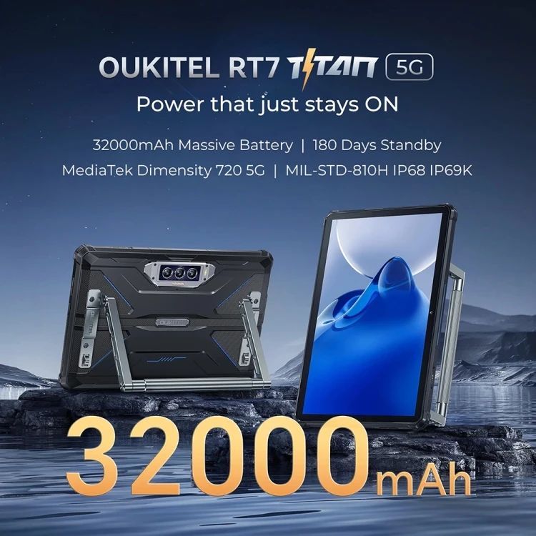 New Arrival OUKITEL RT7 TITAN 5G Network IP68/IP69K Rugged Tablet, 12GB+256GB, 10.1 inch Android 13