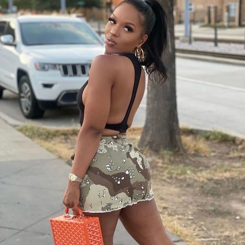 Camouflage Tassel Pockets Zipper Skirts Women 2023 New Summer Mini Skirts Khaki Cargo Sexy High Waist Streetwear Dress Skirts