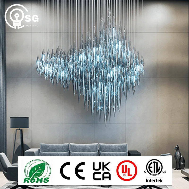 Hotel Custom Colorful Modern Chandelier Ceiling Big Project Chandelier Pendant Light SG Factory Supply Luxury Glass Customize 80