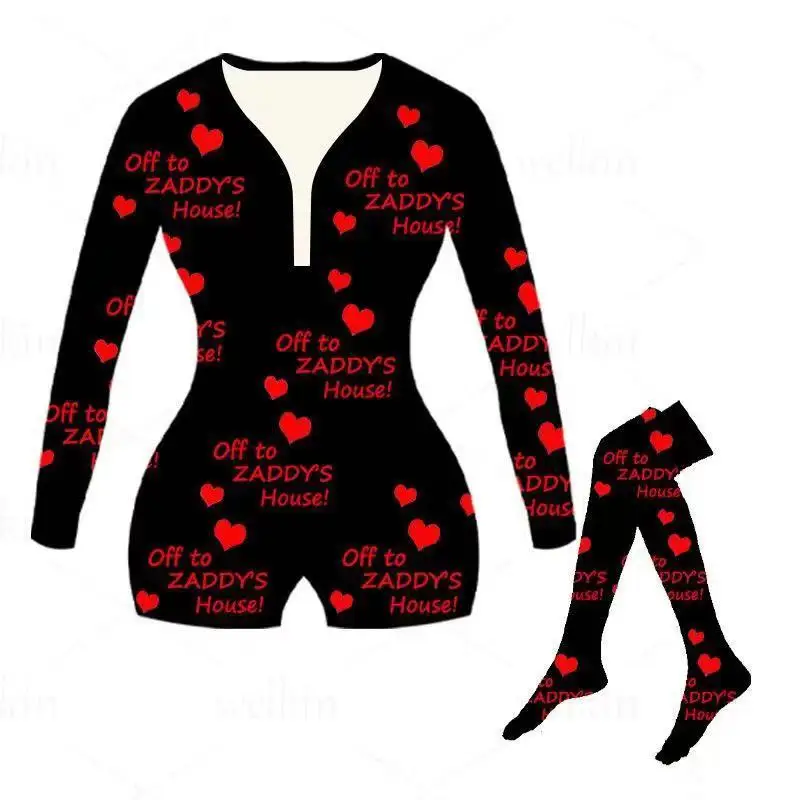C135-1 fall 2021 women nightwear ladies halloween onesie printed playsuits pajamas with matching socks