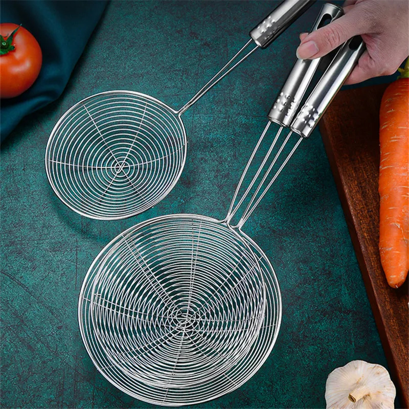 Professional Manufacture Stainless Steel skimmer Filter Mesh Spoon Wire Frying Long Handle Strainer Spoon Net Leak