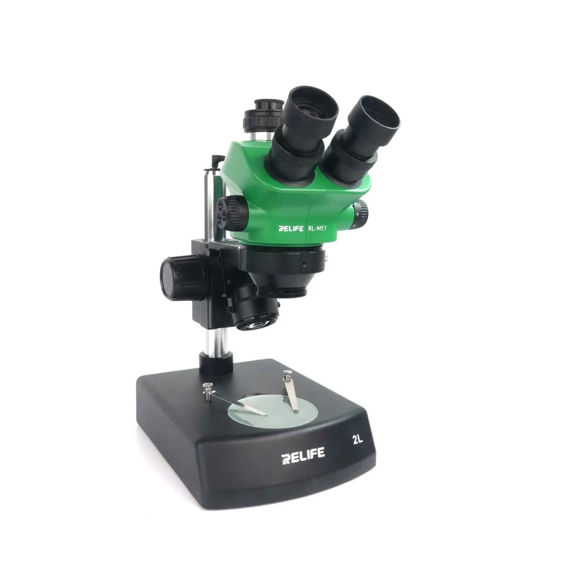 RELIFE RL-M5T-2L Three-eye HD Stereoscopic Microscope 0.7-5.0X Continuous Zoom Focusing PCB repair Rework welding repair
