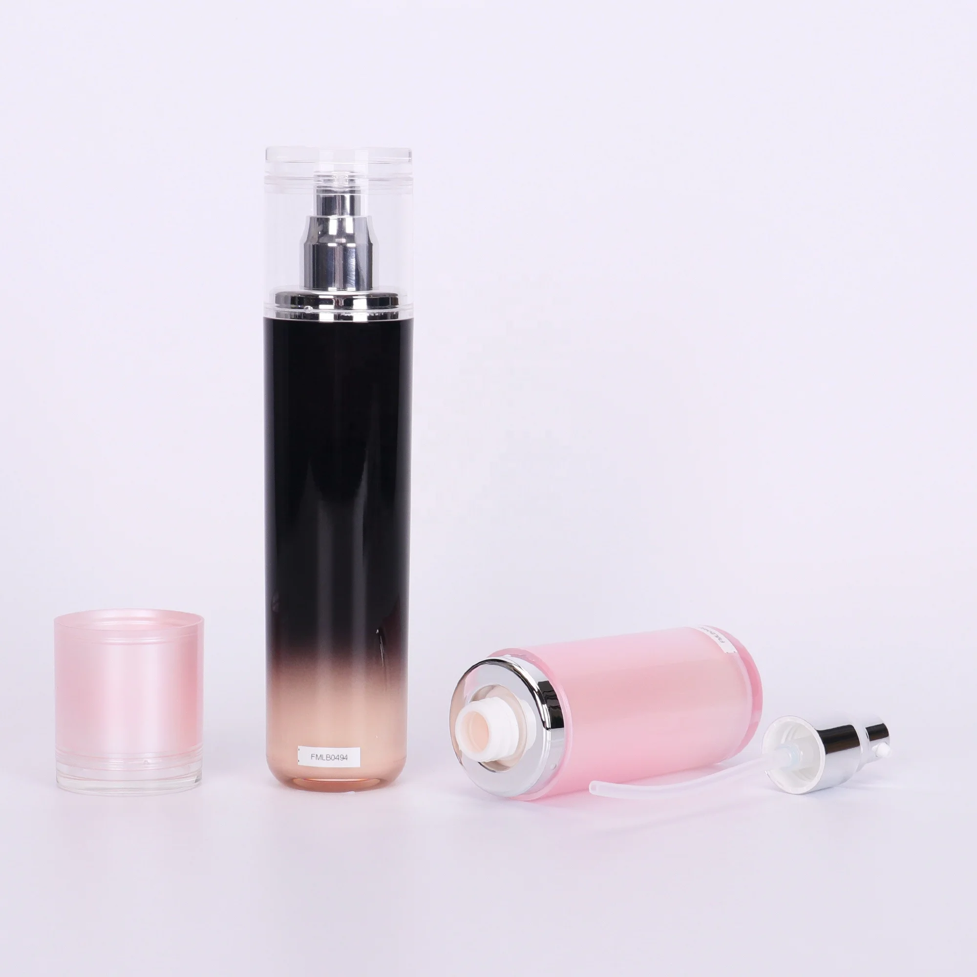 
60ml Coloured Matte Dark Black White Gradient Round Customized Cosmetic Plastic Packaging Acrylic Bottle For Lotion Cream 
