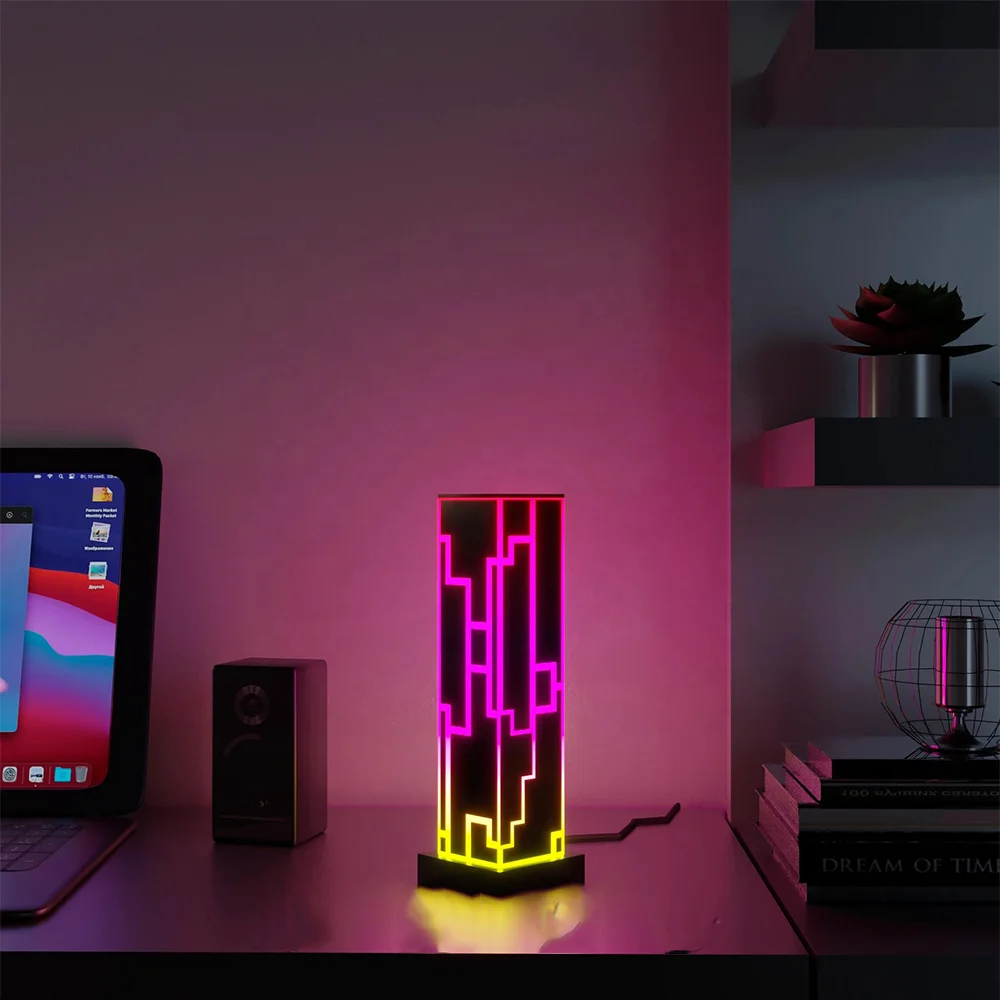Modern remote control RGB building led light multi color black Atmosphere acrylic designer rectangle Noxu GALACTICA TABLE LAMP