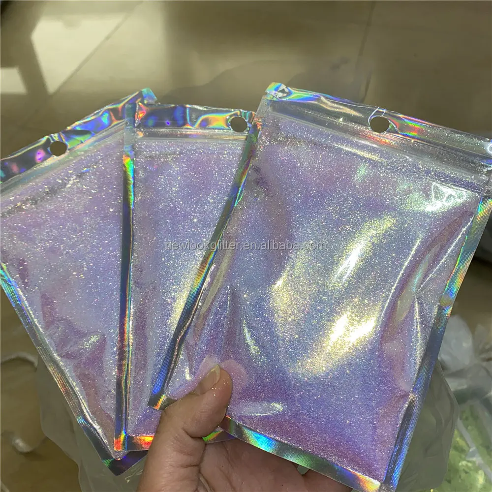 custom package 2oz holo bags glitter