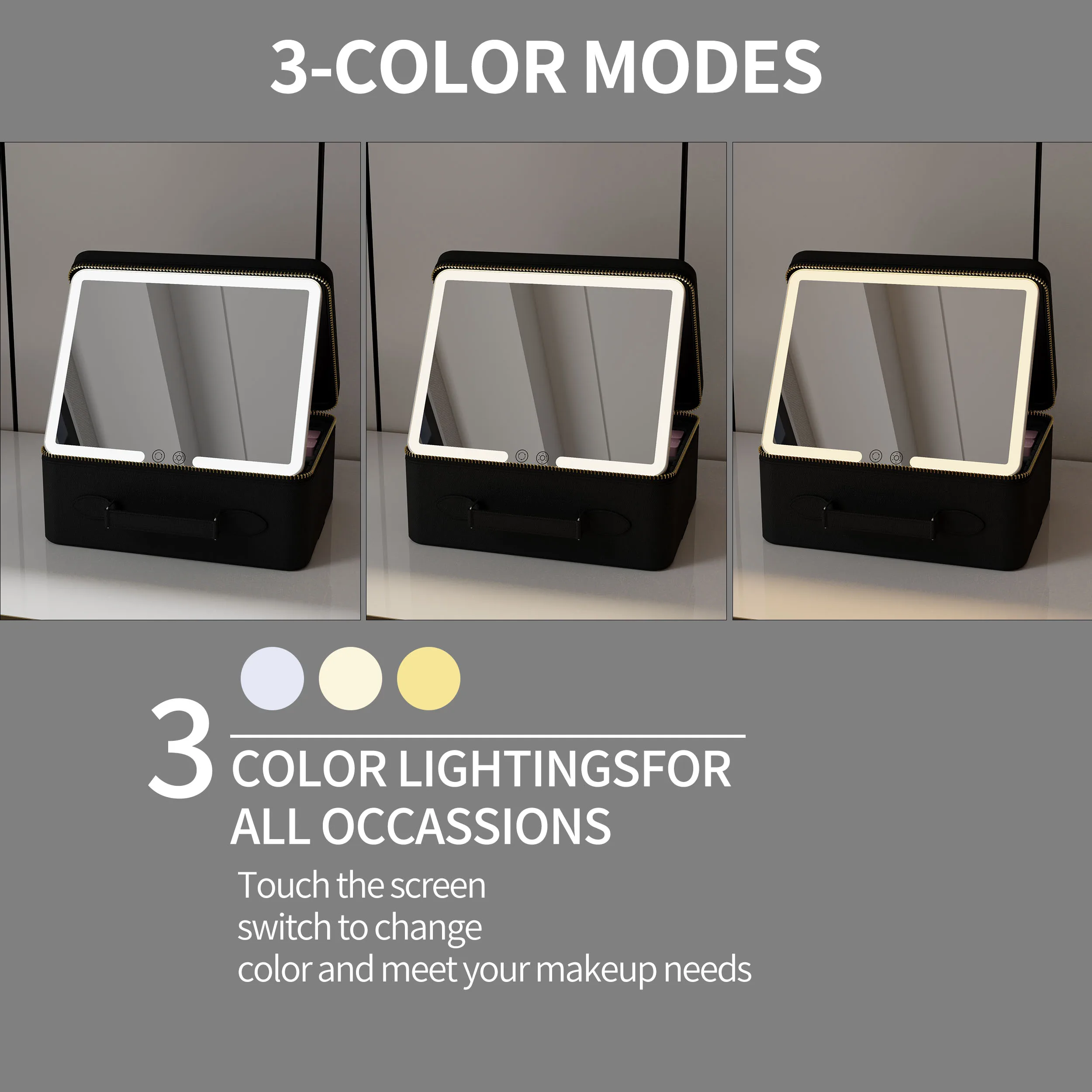 Manufacturers Adjustable Brightness Portable Cosmetic Black Lighted Vanity Travel Makeup Bag Case With Led Light Mirror