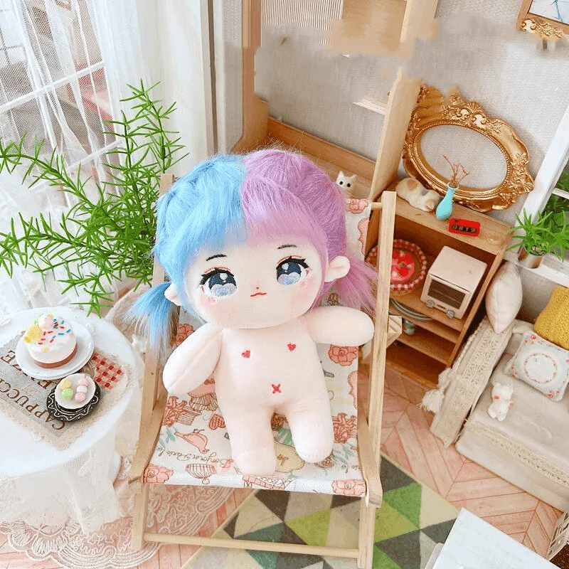 20cm 8 inches Girls Tea Party Thermochromic Blue and Purple double color Silk Hair Plush Toys Dolls with Inner Plastic Bracket