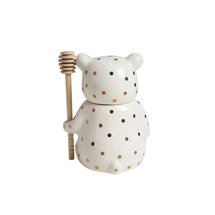 Герметичная позолоченная волнистая точка, глазурованная форма медведя, модель для украшения комнаты, керамический горшок для меда