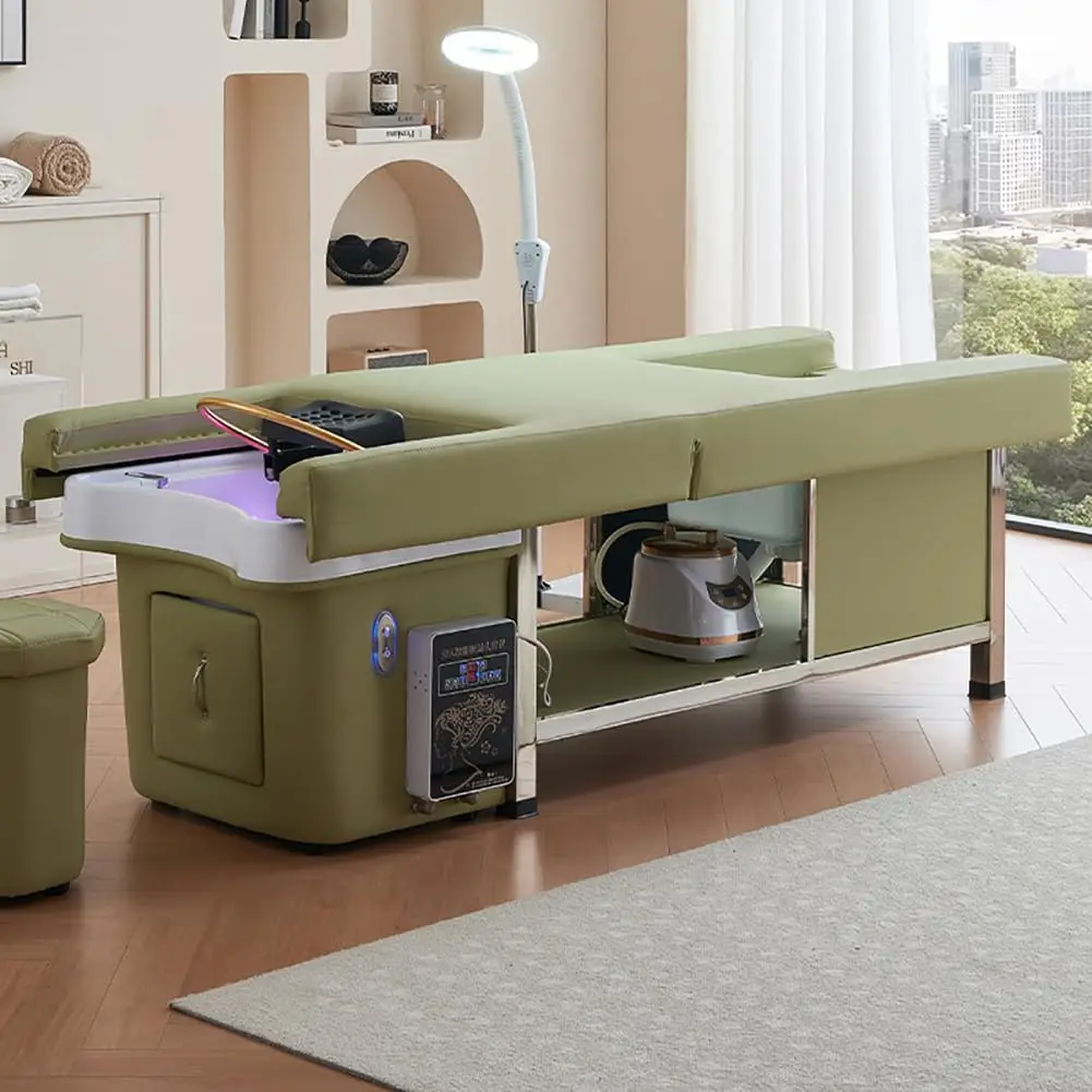 Head Spa Water Circulation Massage Bed with Pedicure Shampoo Bed for Spas/Salons Electric Backrest Lift Shampoo Bed