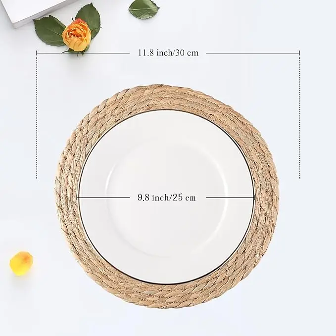Round Woven Placemats Natural Water Hyacinth Place mats 2 inch Rattan Placemats Farmhouse Boho Braided Heat Table Place Mats