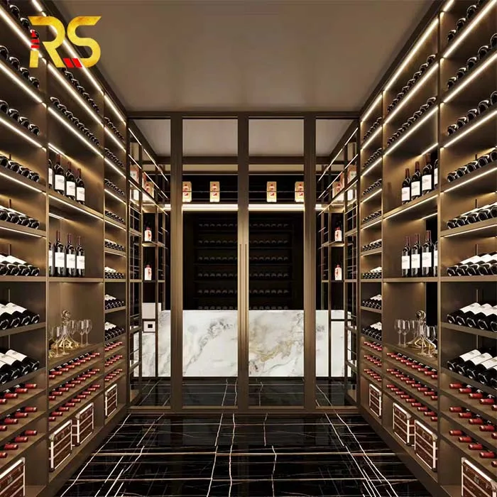 Foshan Risen Stainless Steel Luxury Glass Door Built-In Wine Cabinet Bar Living Room Furniture
