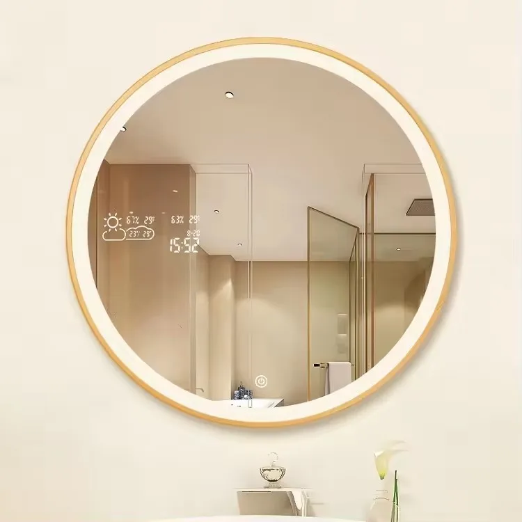 Wholesale wall decoration gold framed led bathroom mirror anti fog bath mirror with light