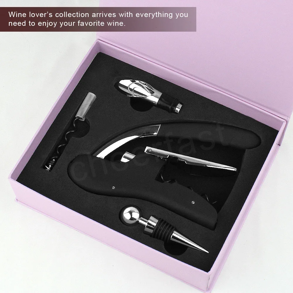 Customized Brand Goose Head Bottle Opener With Pourer With Wine Stopper Magnetic Box Gift Set Metal Goose Shaped Corkscrew Kit