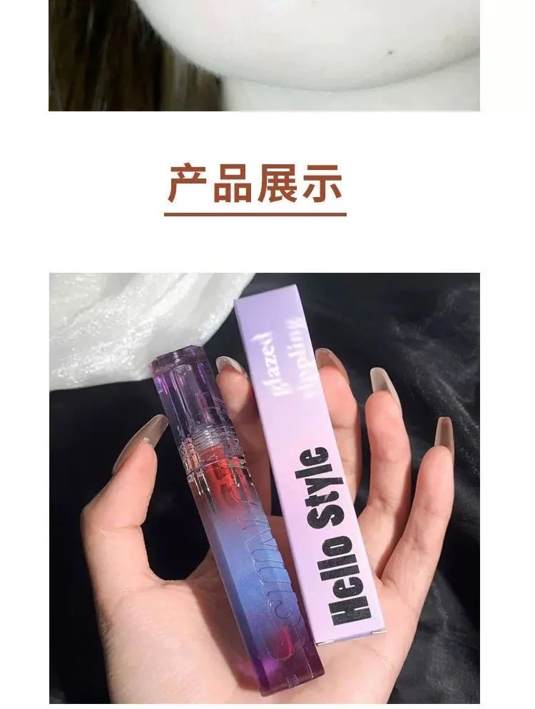 Hello Style Water Mirror Lip Glaze Fantasy Purple Lip Gloss Gray Pink Liquid Lipstick Lasting Water Proof Makeup Cosmetic
