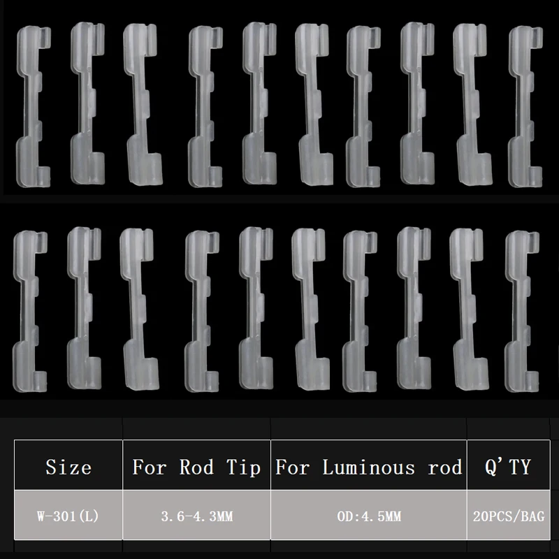 TAKEDO 20PCS W-301Night Fishing Luminous Fishing Rod Tip Light Clip Rod Tip Base Holder For Luminous Stick On Jigging Carp Rods