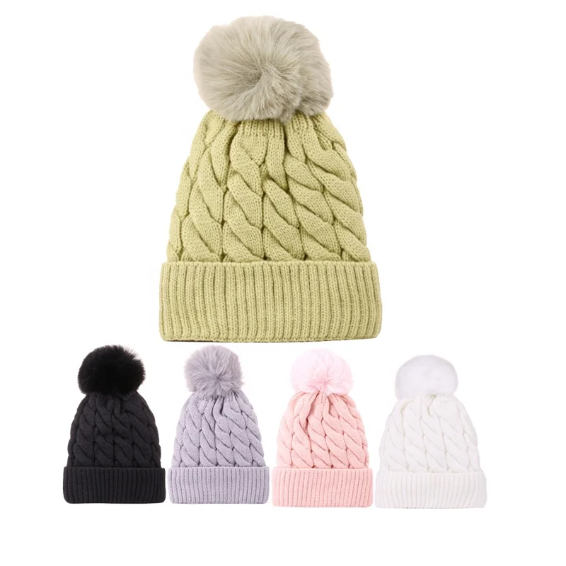 Wholesale New Winter Hats for Woman Thicker Beanies Knitted Cap Girls Autumn Beanie Hats Fleece-lined Warmer Bonnet Casual Cap