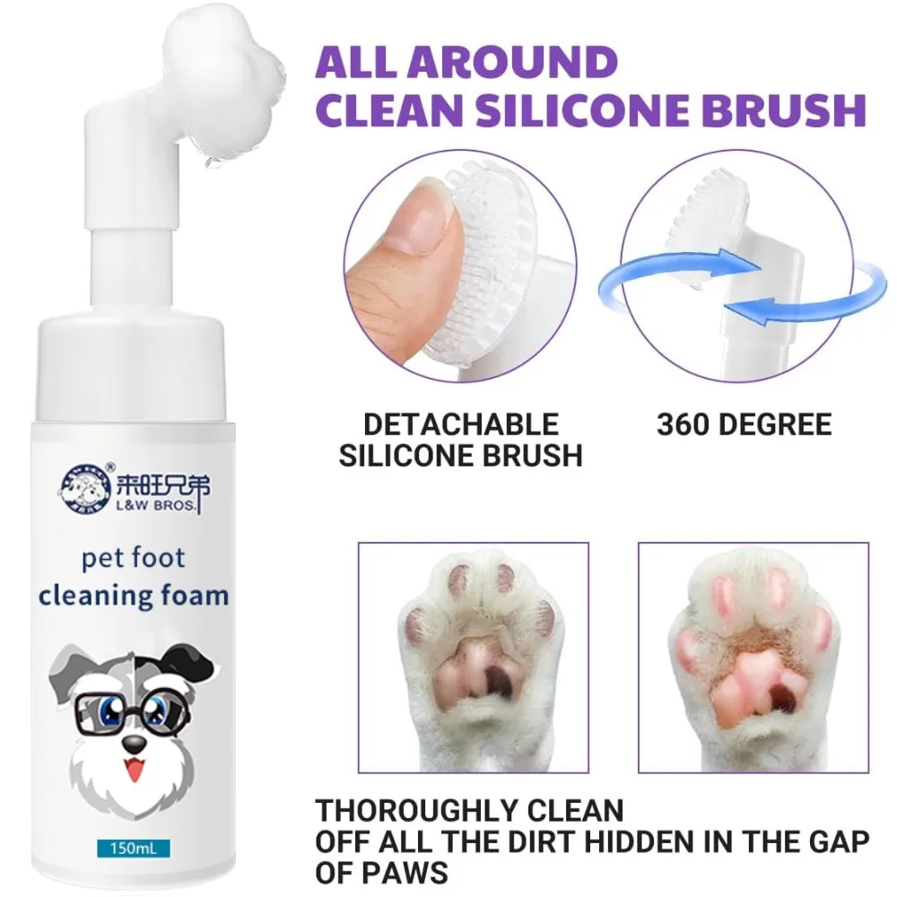Pet Paw Cleaning Foam Shampoo For Dogs Cats Portable Dry Waterless Paw Cleaner Foam Shampoo With Silicone Brush