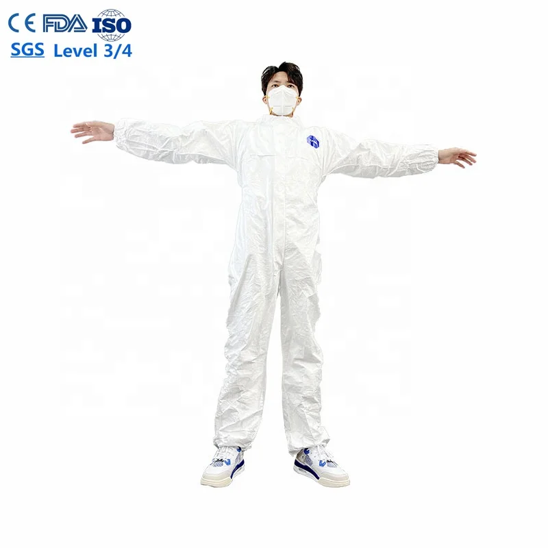 Factory Stock SMS+PE tyvek washable coveralls EN14605 disposable protective suit White for Hospitals