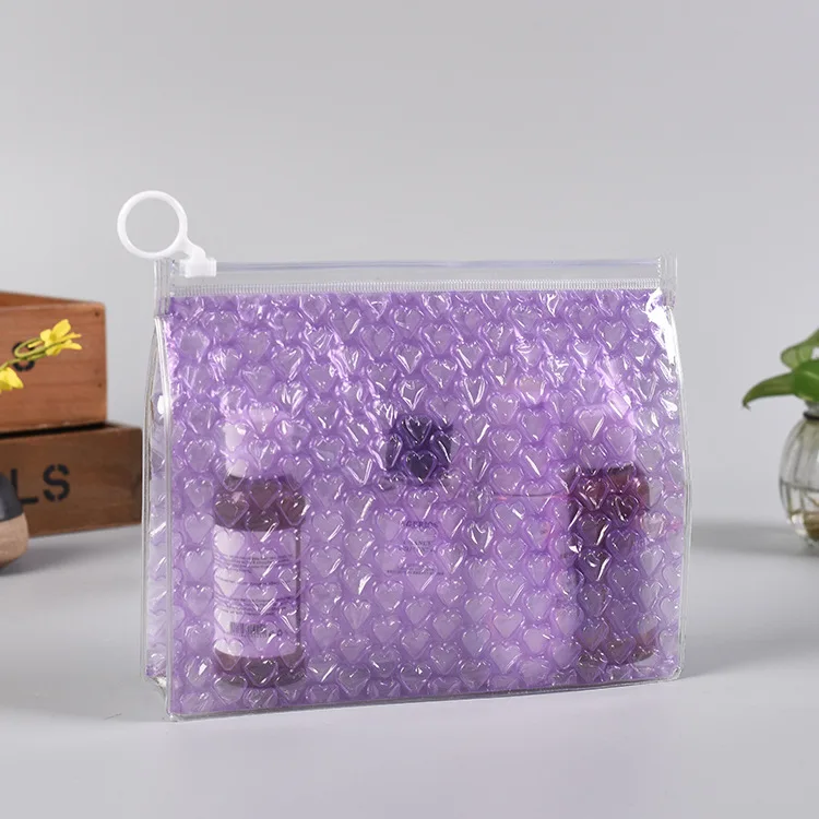 Wholesale transparent zipper bubble mailer plastic ziplock bubble bag heart  zipper bubble bag
