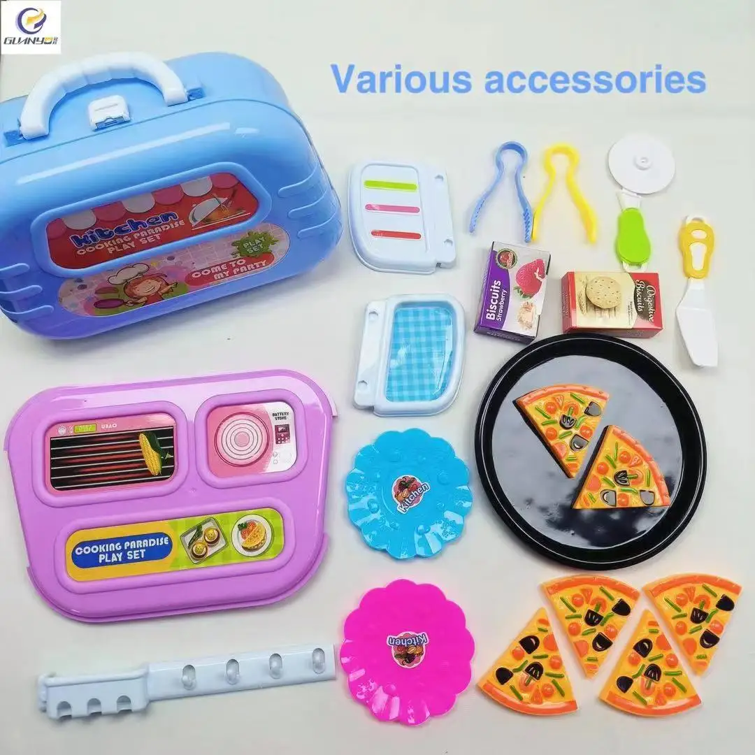 Hot Sales Education Fun Puzzle Mini Play House Vegetables Kitchenware Storage Authentic Toy Set Children Gift Suitcase Pizza Set
