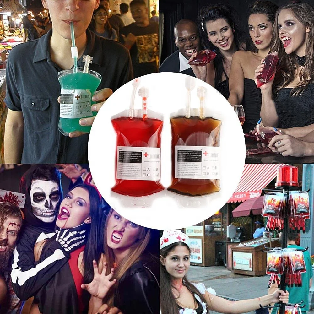 OurWarm Horror Halloween Party Decoration Festival Supplies 10 PCS Vampires Reusable Blood Bags Juice Pouch with Syringe