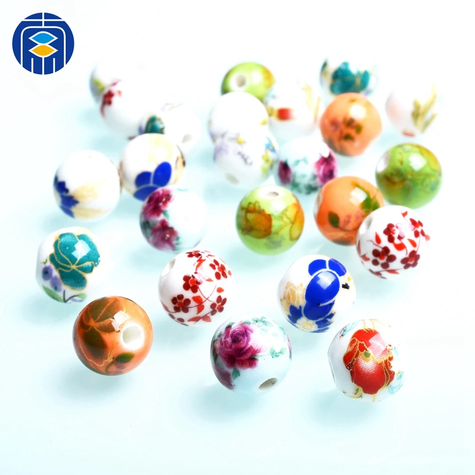 20Pcs Vintage Chinese Ceramic Beads 10mm Diy Spacer Beads For Jewelry Making Round Ceramic Bead