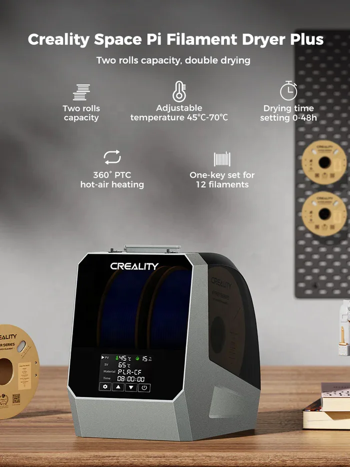 Creality Space Pi Plus Two Rolls Capacity Double Drying for 1.75/2.85mm One-Key Setting for PLA PETG ABS TPU  3D Filament Dryer