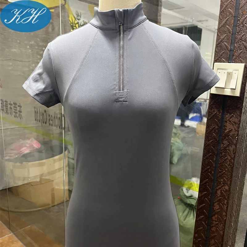 STOCK WOMEN EQUESTRIAN TOPS SHORT SLEEVE STRETCH SUN SHIRTS WHOLESALE LADY HORSE RIDING BASE LAYER