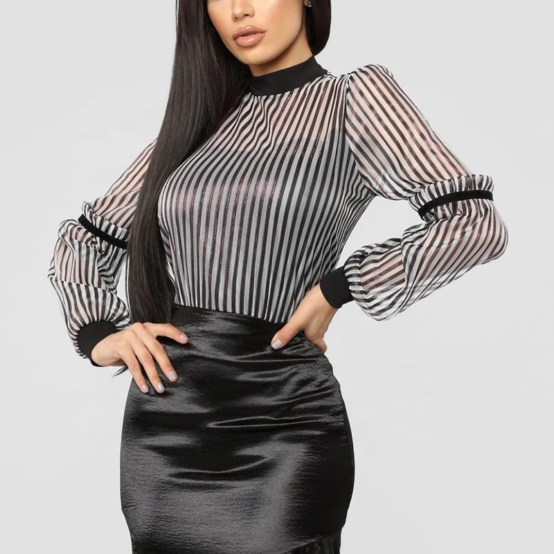 Полосатая блузка с длинными рукавами оптом женские боди