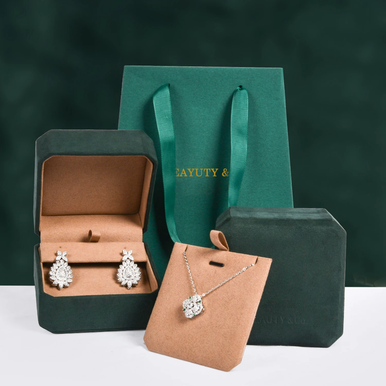 Custom Logo Printed Jewelry Packaging Box Luxury Microfiber Ring Earring Bracelet Necklace Packaging With Logo