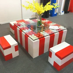 2021 New Product Plastic Block Table Chairs Big Size Toy Furniture Set With Glass Countertop