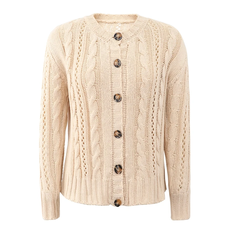 2021 Fall Winter Custom Ladies Knitted Plus Size Thick Jacquard Cardigan Sweaters For Women