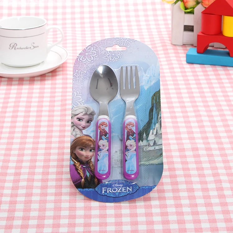 Food Grade plastic stainless steel children travel spoon fork kids cutlery set