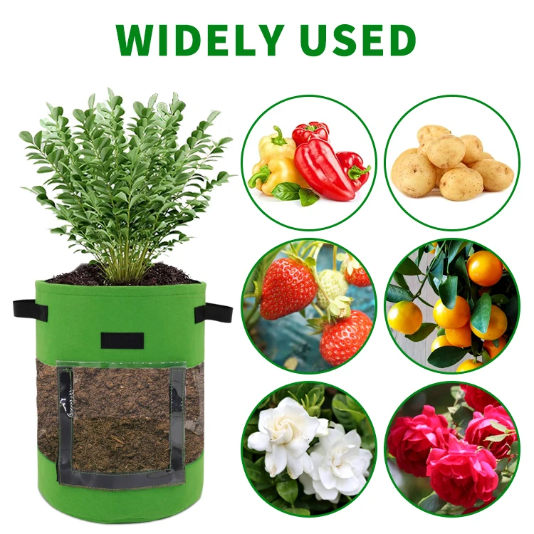 Non-Woven Fabric Garden Planter Pot Grow Bag with Harvest Window Handles Potato Grow Bags Planting Tomato Vegetable Flower